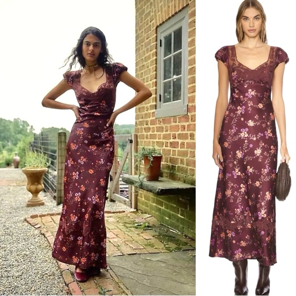Free People Butterfly Babe Cutout Lace Trim Maxi Dress in Floral Brown - Picture 2 of 16